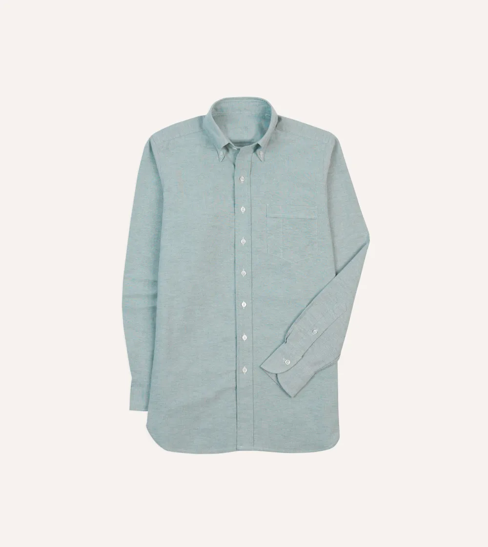 Lapel Green Button Front Cotton Oxford Cloth Button-Down Shirt