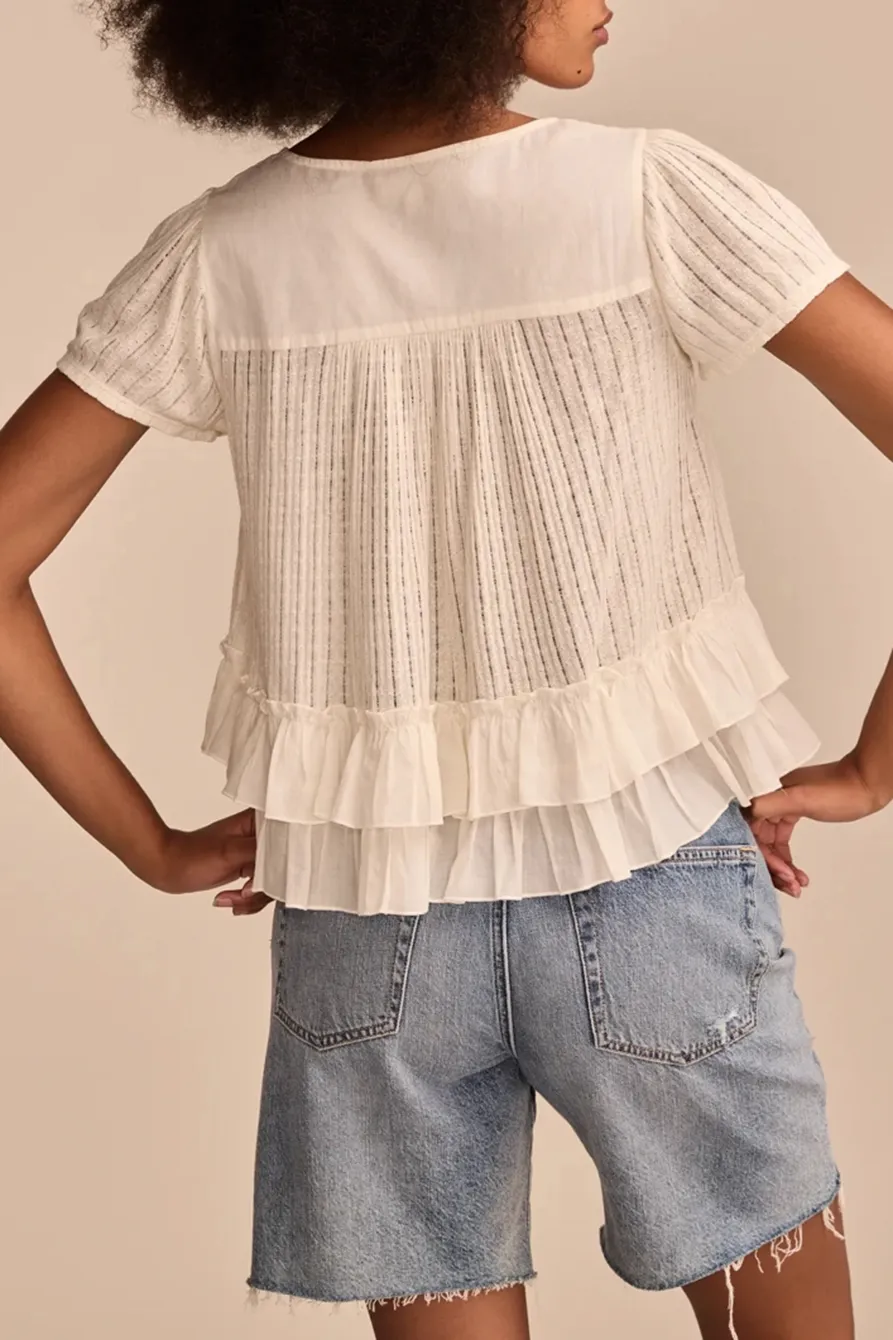 Whisper White Smocked Lace Tee