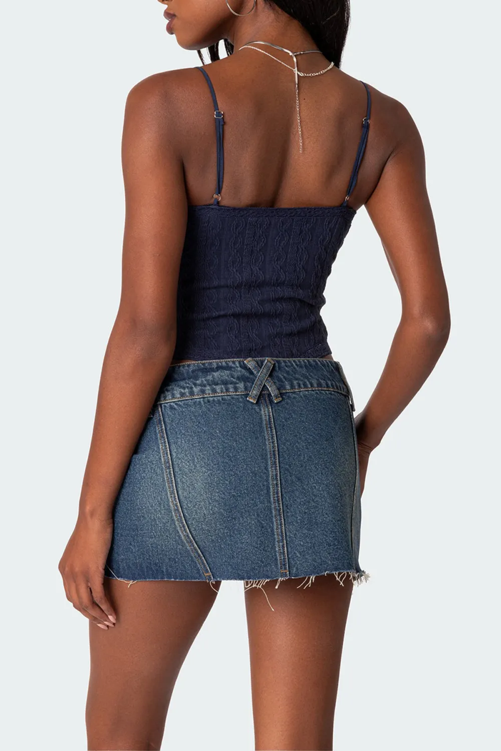 Navy Lacey Knit Cut Out Bodysuit