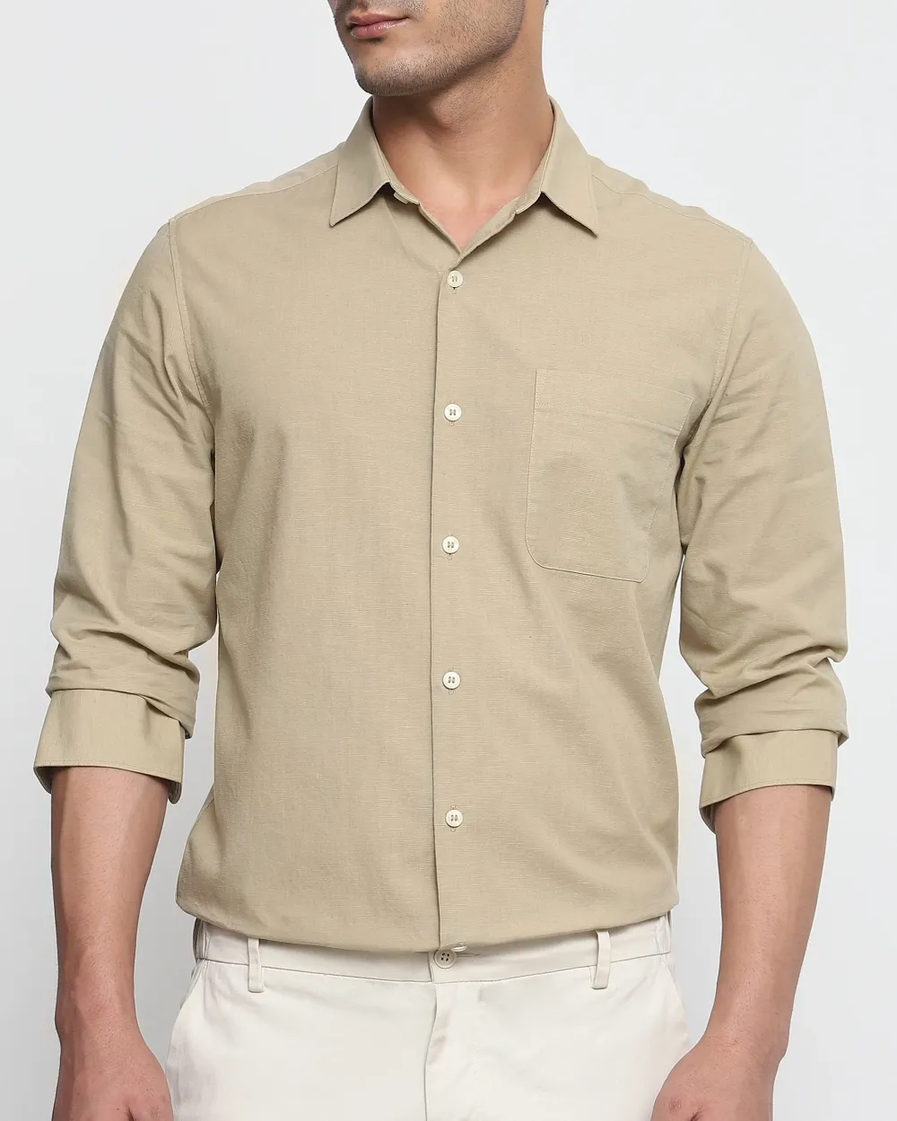 Leisure Simple Daily Slim-Fit Breathable Beige Shirt