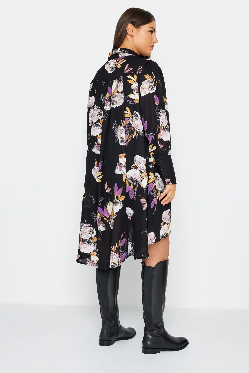 Evans Black Floral Print Shirt Dress