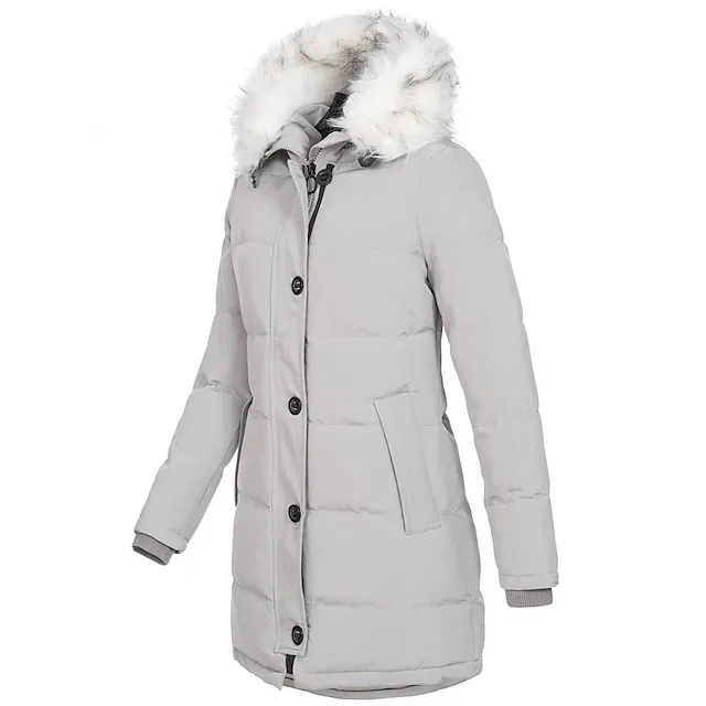 Women's Parka Thicken Puffer Jacket Fleece Winter Coat with Fur Collar Fall Warm Windproof Hooded Jacket Stylish Casual Street Jacket with Pockets Long Sleeve Black White Red
