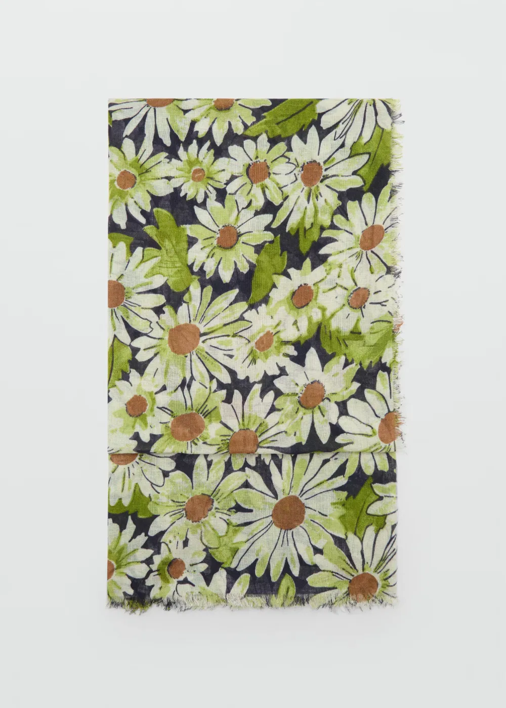 Green Floral Linen-Blend Casual Style Scarf