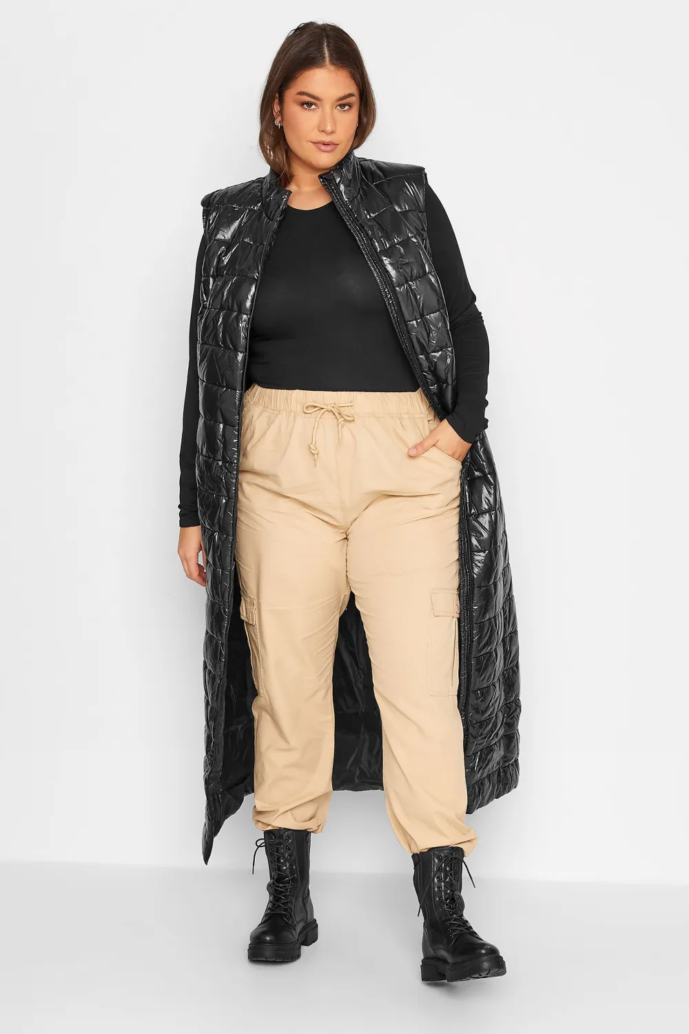 LTS Tall Black High Shine Maxi Puffer Gilet