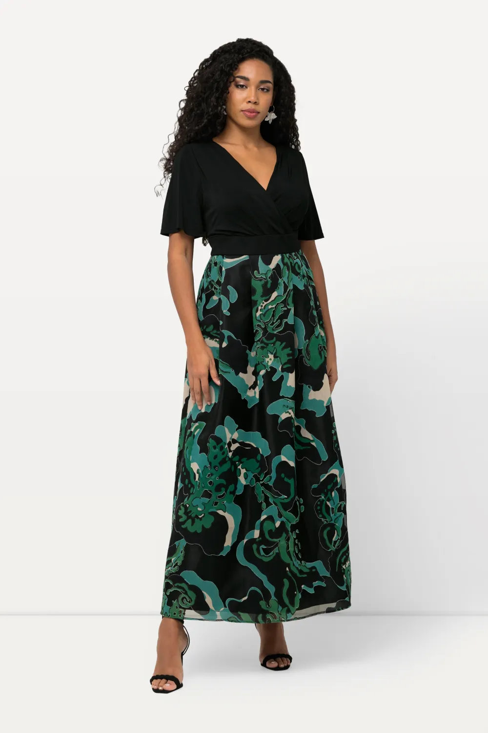 Ausbrenner-Maxikleid A-Linie V-Ausschnitt Halbarm