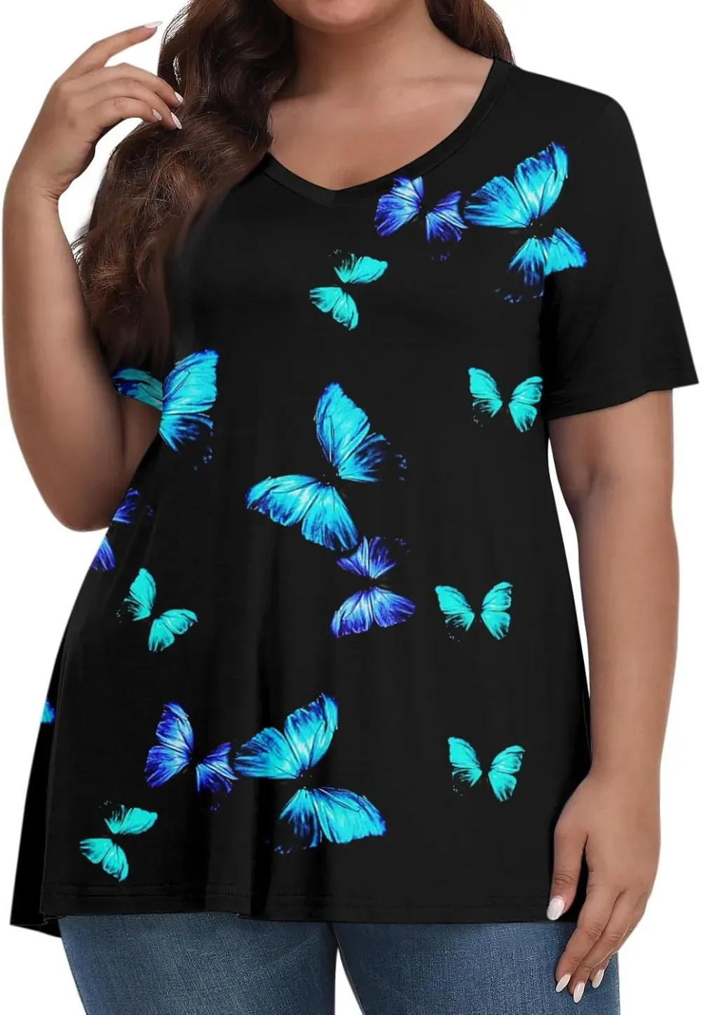 Plus Size Tops for Women Dressy Short Sleeve V Neck Shirts for Women Summer Tops for Women 2024 Floral Print Top