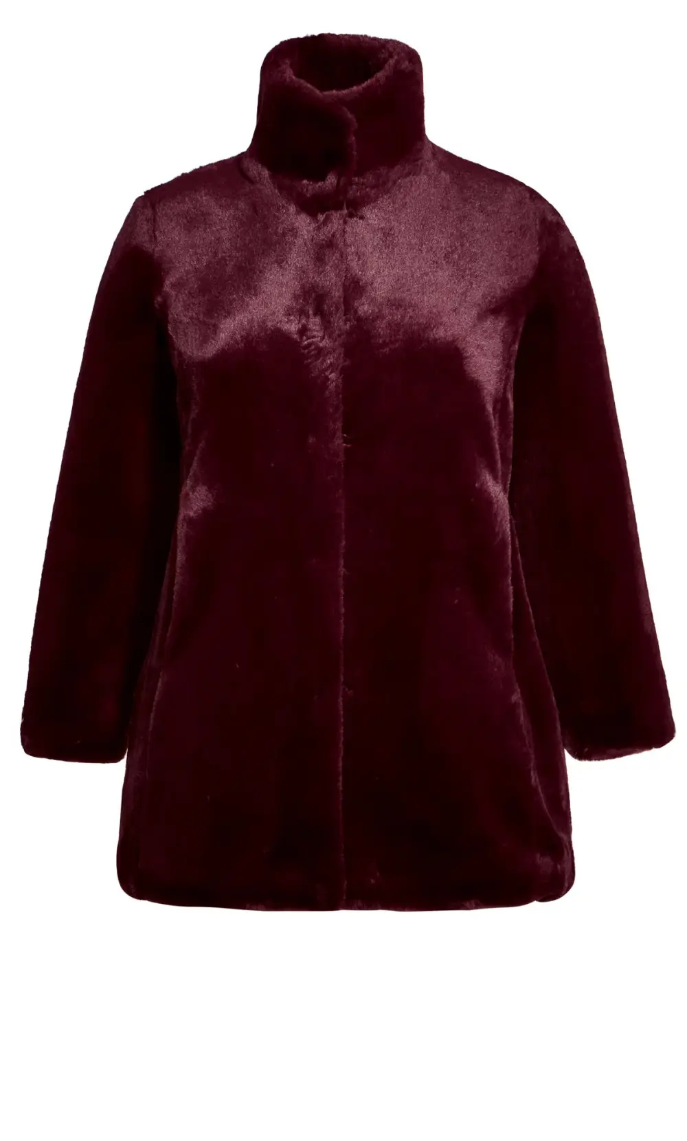 Evans Burgundy Red Faux Fur Coat