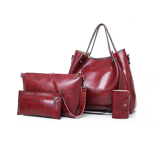 Women's Handbag Bag Set Messenger Bag Diaper Bag Tote Boston Bag PU Leather Daily Holiday Zipper Adjustable Large Capacity Waterproof Solid Color Black Red Camel