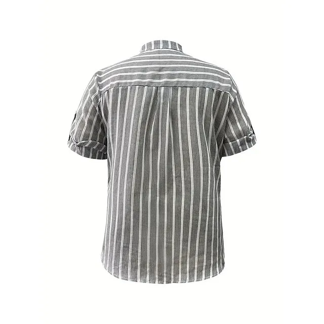 Blouse Women's Light Blue Black khaki Stripes Button Front Office S