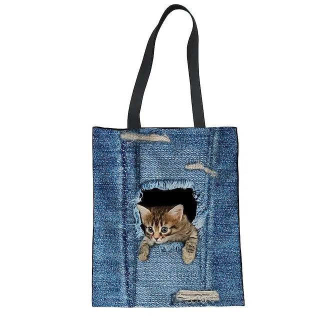 Women's Tote Shoulder Bag Canvas Tote Bag Polyester Shopping Holiday Print Large Capacity Foldable Lightweight Cat C3303Z22 CA4914Z22 CA4912Z22