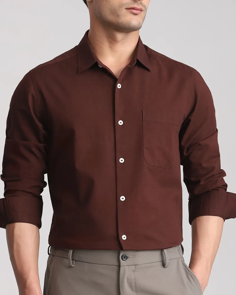 Leisure Simple Daily Slim-Fit Breathable Maroon Shirt