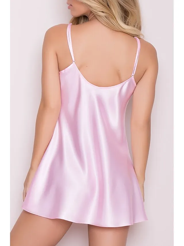 Women's Robes Gown Nightgown Sleepwear Patchwork Fashion Simple Hot Home Daily Bed Polyester Breathable Straps Sleeveless Backless Summer Spring Wine Red Fushcia