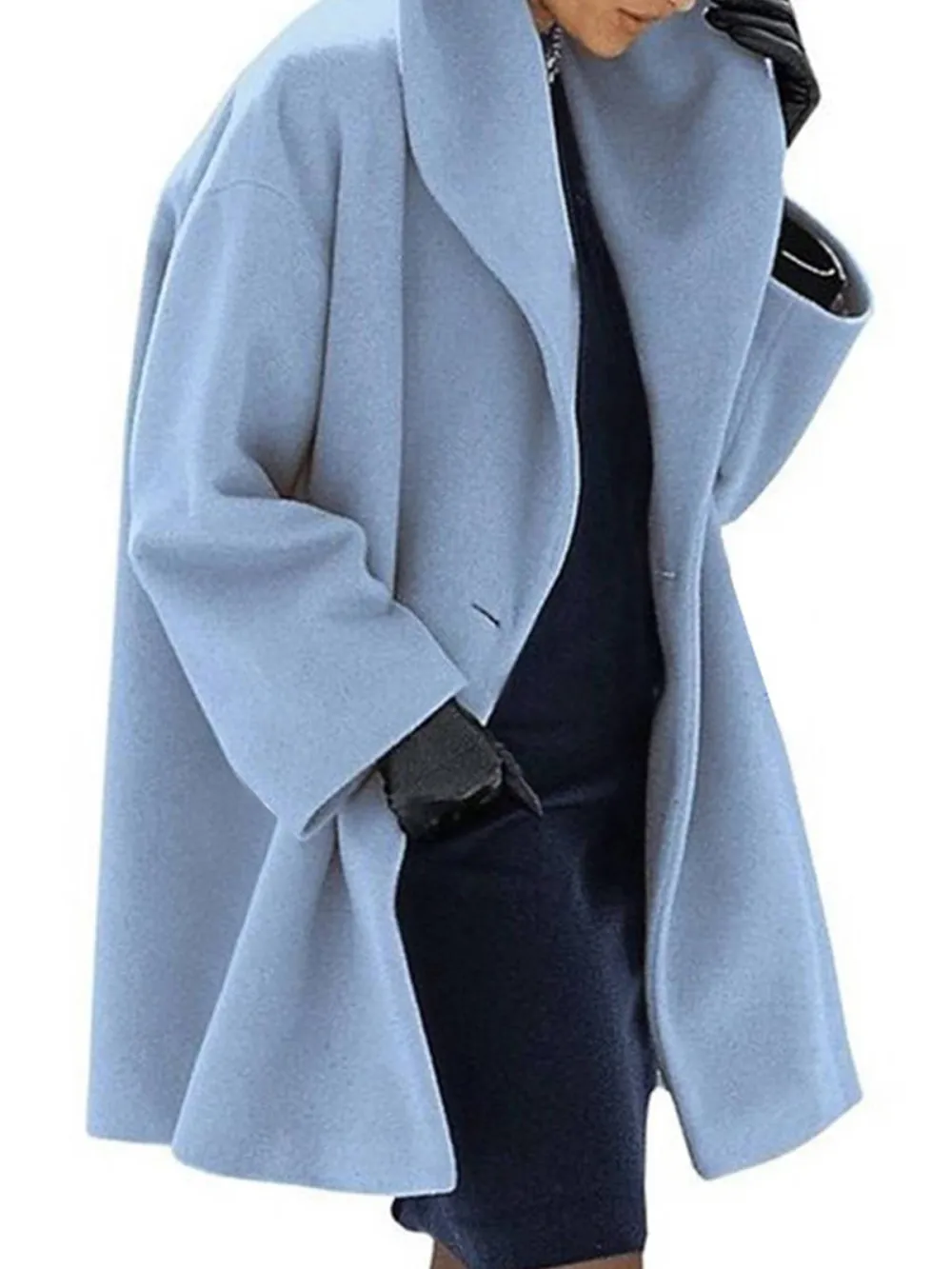 Women's Fashion Round neck loose hooded woolen coat