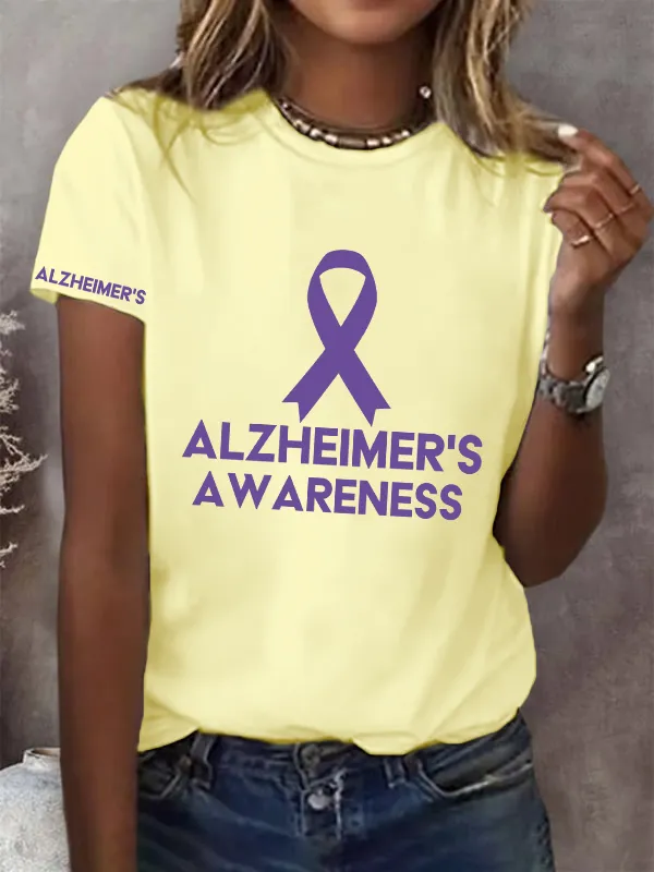 Women'S Alzheimers Awareness Printed Round Collar Casual T-Shirt