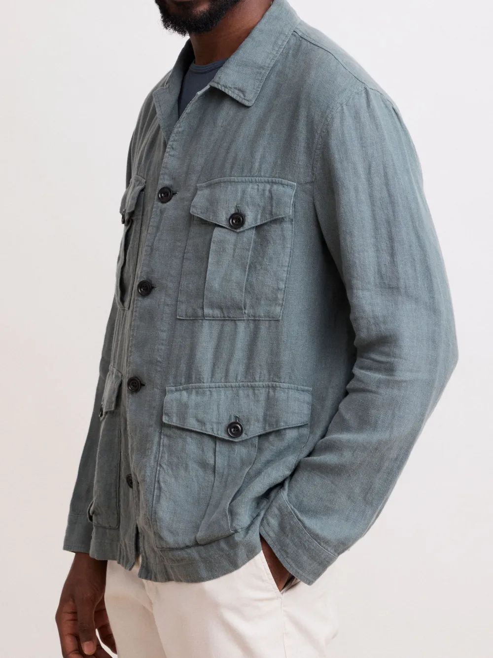 Men's Army Green Linen Jacket