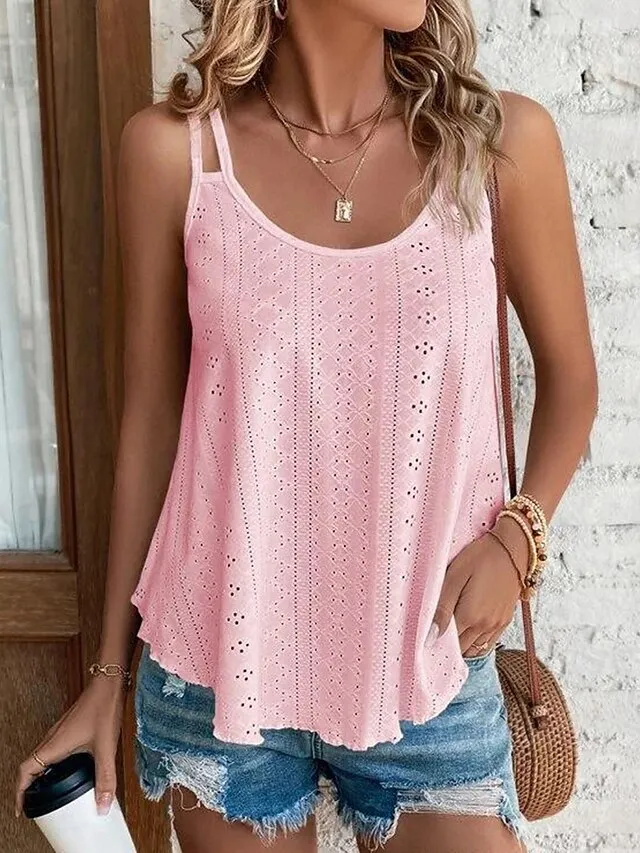 Women's Tank Top ArmyGreen Black White Plain Sleeveless Casual Basic Round Neck Regular Fit