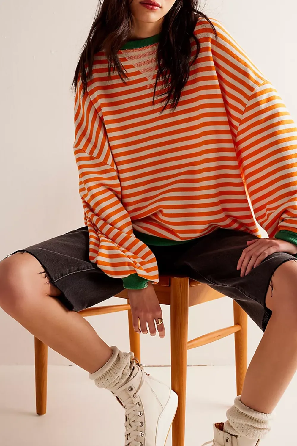 Oversized Striped Crew Neck Sweatshirt