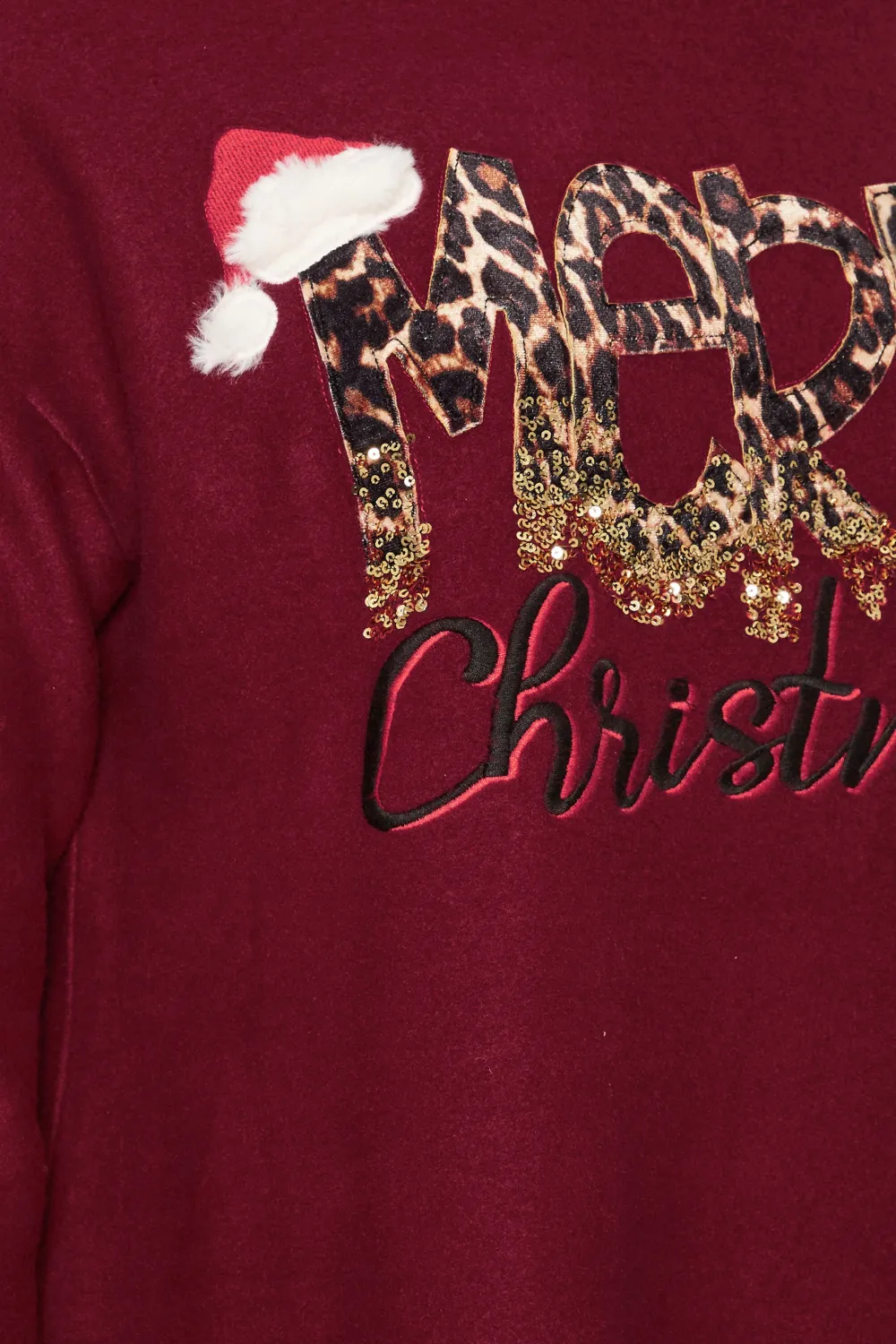 YOURS Curve Burgundy Red 'Merry Christmas' Sequin Embellished Sweatshirt