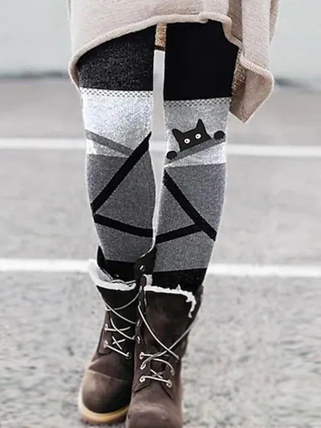 Women's Fleece Lined Leggings Warm Ankle-Length Winter Leggings Print Micro-elastic Mid Waist Fashion Xmas Christmas Halloween Black Red S M Spring &  Fall Winter