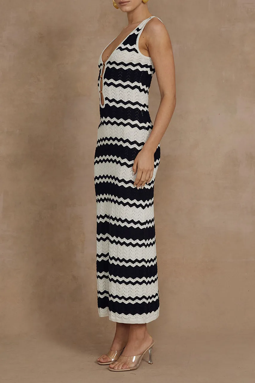 Black And White Striped Knitted Dress