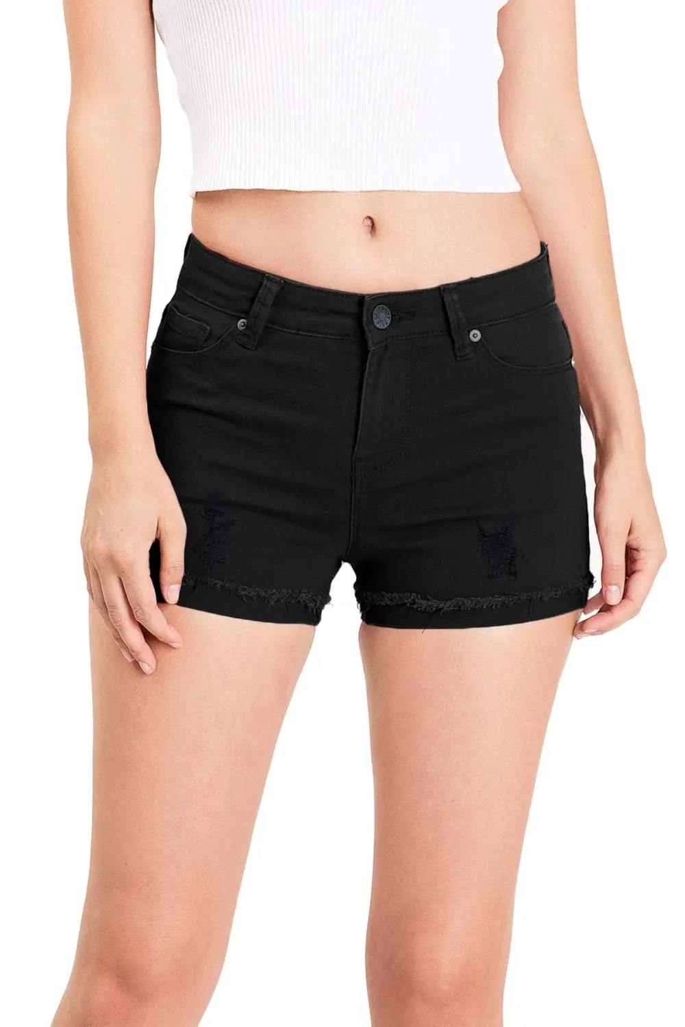 Black High - Waist Plain Shorts