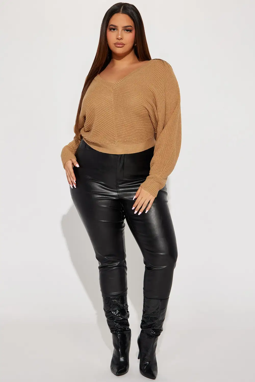 Double Fun Tie Back Sweater Top - Camel