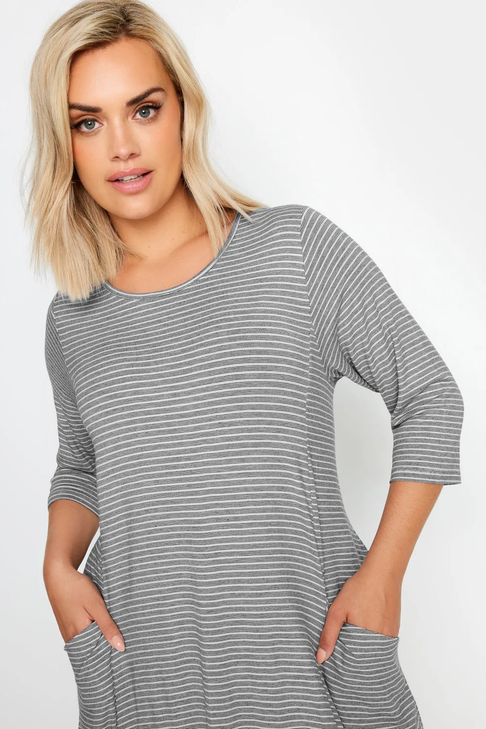 YOURS Curve Navy Blue Stripe Pocket Dress