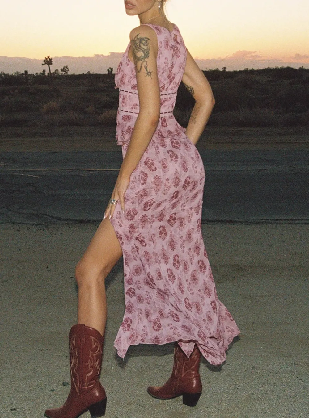 Floral Print Asymmetric Maxi Skirt