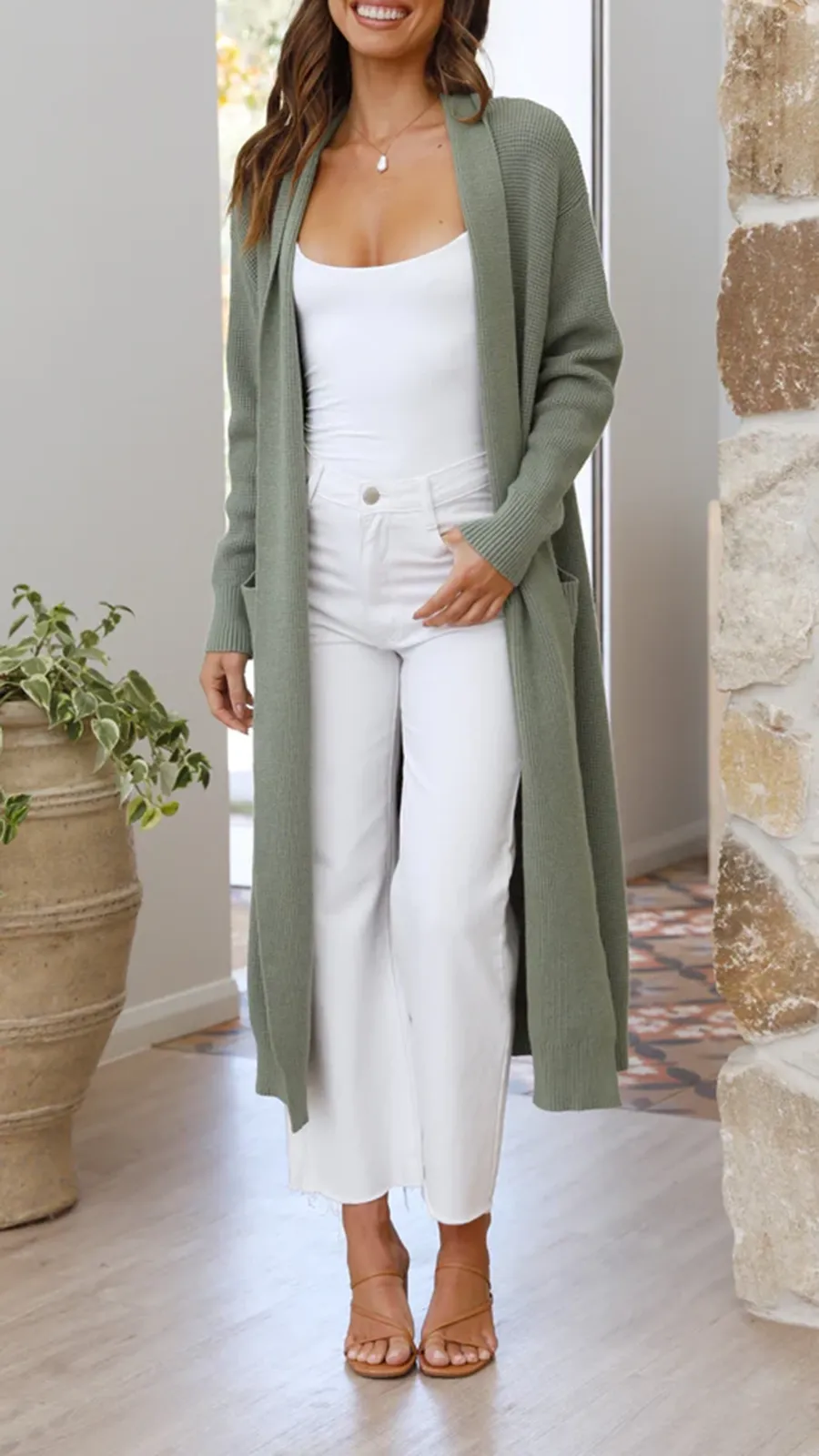 Solid Color Long Knitted Coat