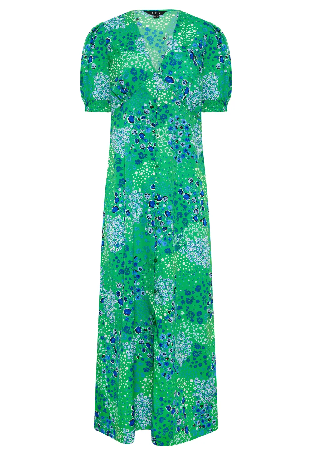 LTS Tall Green Ditsy Floral Print Button Through Midaxi Dress
