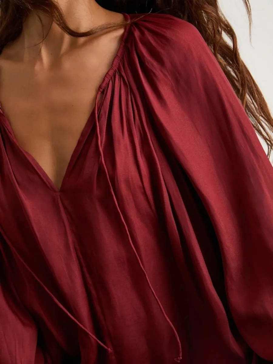 Tie Neck Puff Sleeve Blouse