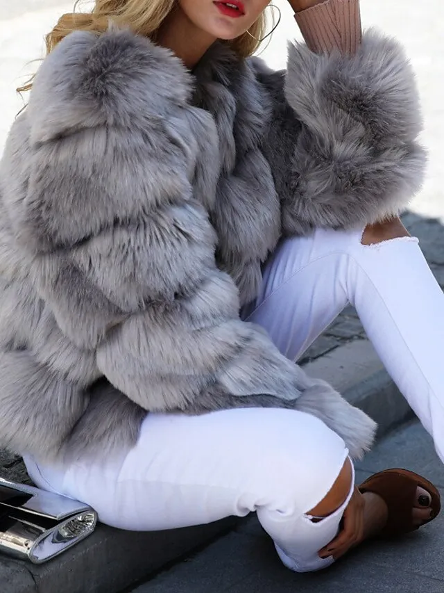 Women's Faux Fur Coat Active Elegant Comfortable Street Style Faux Fur Trim Outdoor Daily Wear Vacation Going out Faux Fur Short Coat Winter Fall Purple Pink Fuchsia Open Front Collarless Regular Fit