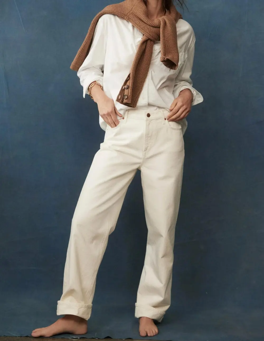 Ecru Mid - Rise Relaxed Jeans