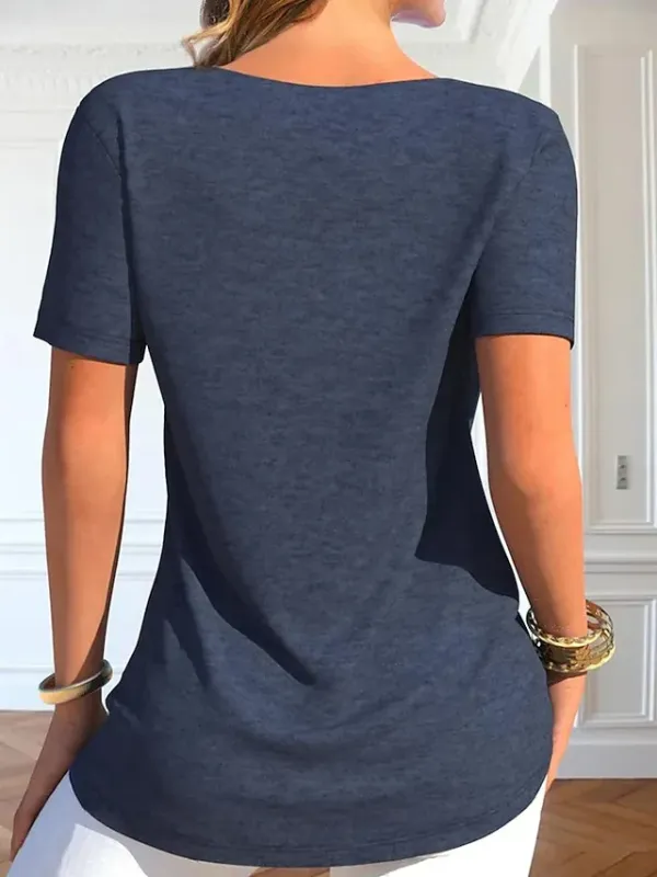 Women's T shirt Tee Blouse Black Red Navy Blue Plain Button Short Sleeve Casual Basic Round Neck Regular S