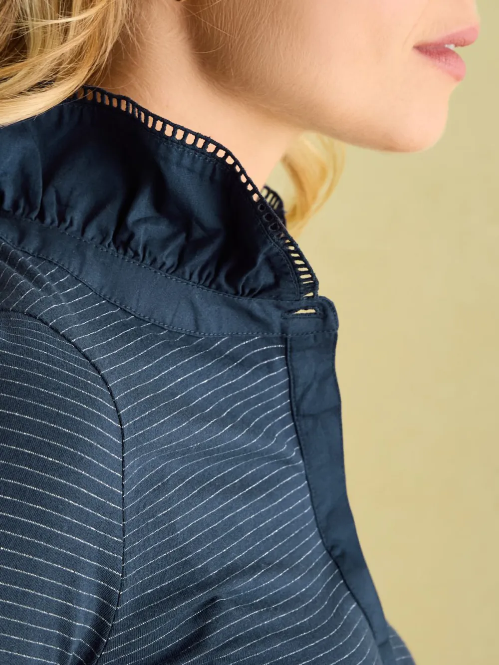 Black Long Sleeve Frilled Neck Top