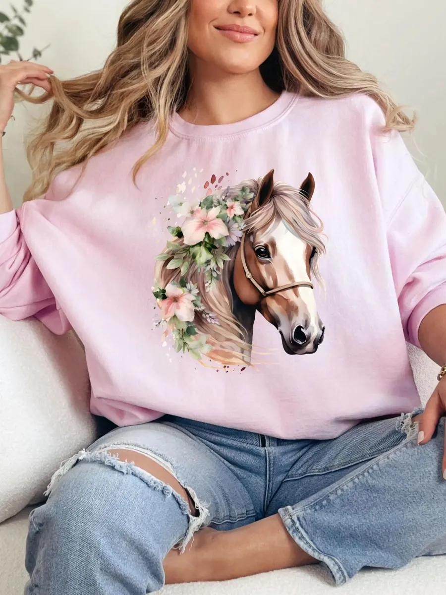 Boho Floral Horse Sweatshirt