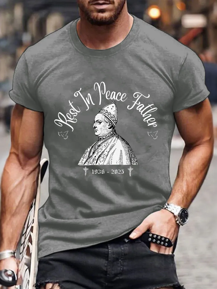 Men's Rest In Peace Father 1936-2025 Print Short Sleeve Round Neck Cotton T-Shirt
