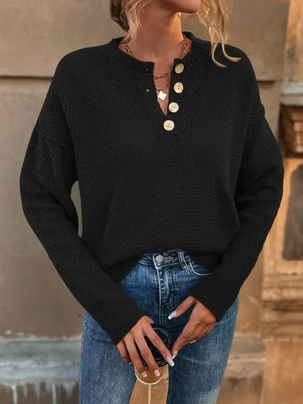 Drop Shoulder Waffle Knit Sweater