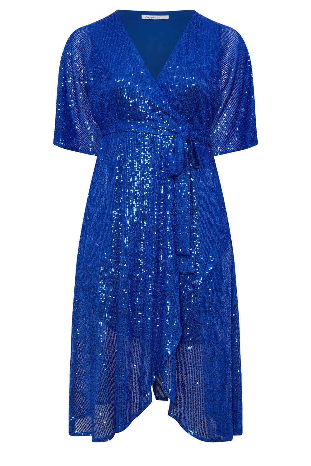YOURS LONDON Curve Navy Blue Sequin Wrap Dress