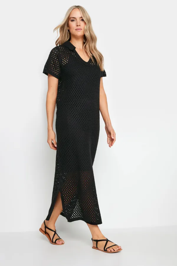 LTS Tall Black Crochet Midaxi Dress