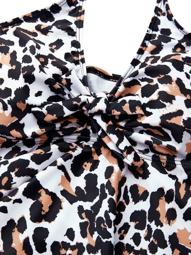 Casual Leopard Printing V neck Tankinis Two-Piece Set