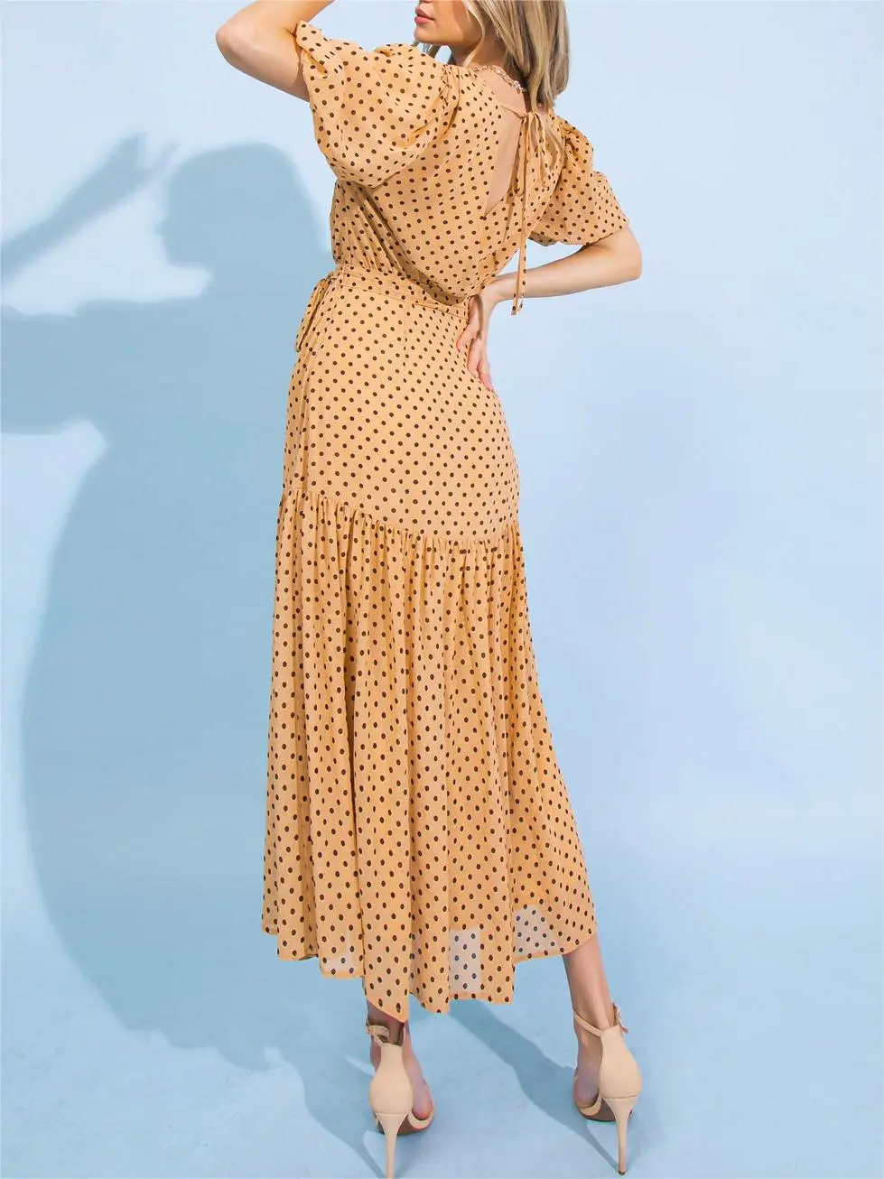 Polka Dot V-Neck Midi Dress