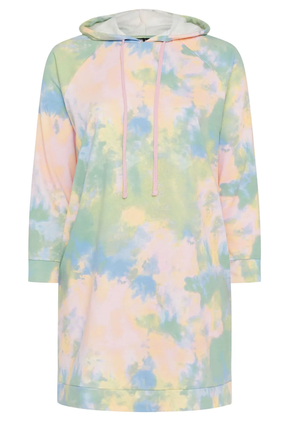 YOURS Curve Pink & Green Tie Dye Hoodie Dress