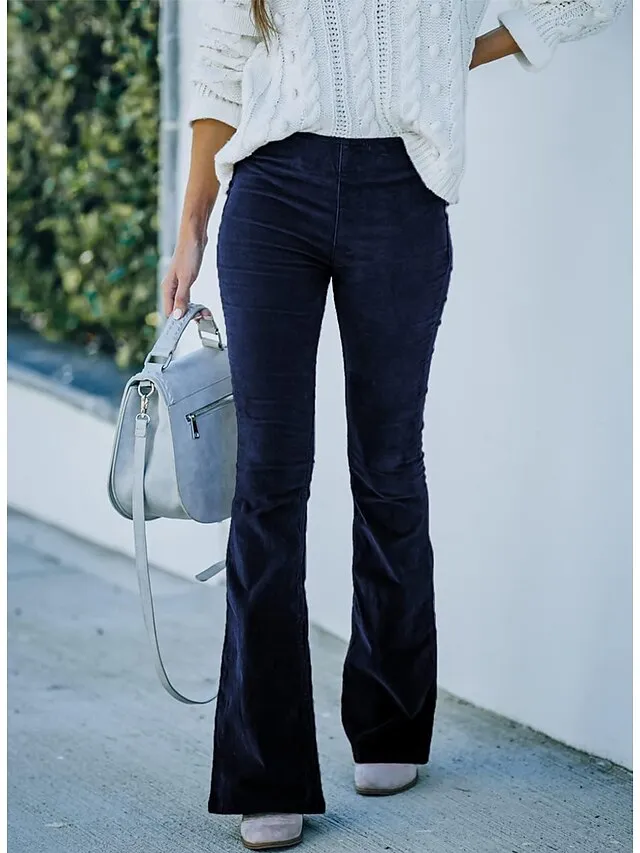 Women's Dress Pants Bootcut Pants Trousers Full Length Corduroy Micro-elastic Medium Waist Fashion Casual Weekend claret Black S M