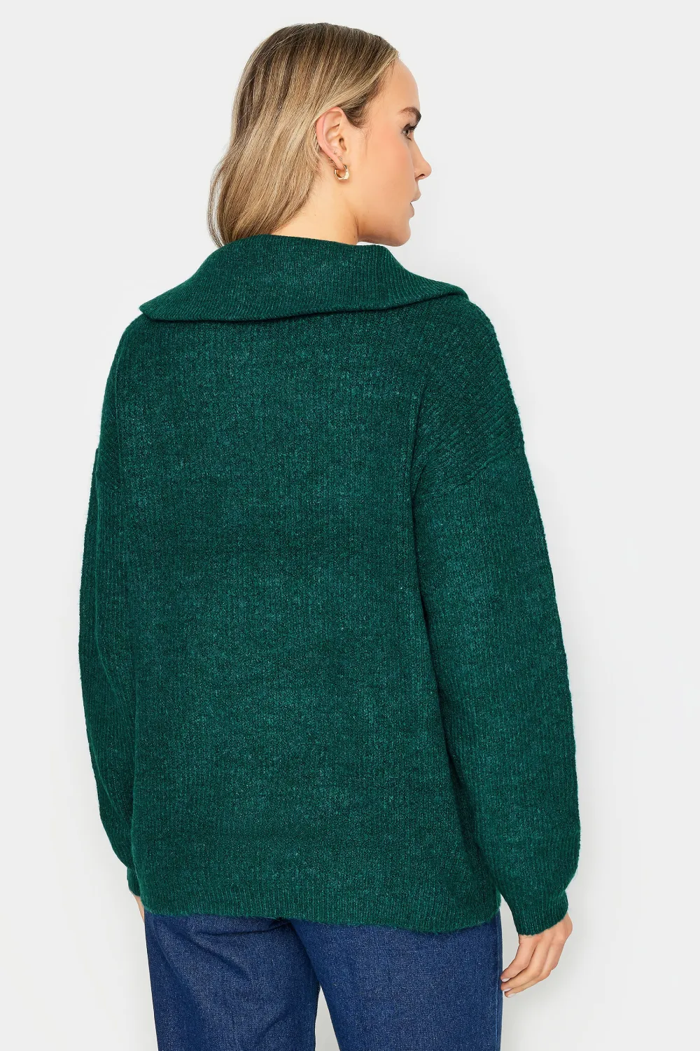 LTS Tall Dark Green Marl Zip Funnel Neck Jumper