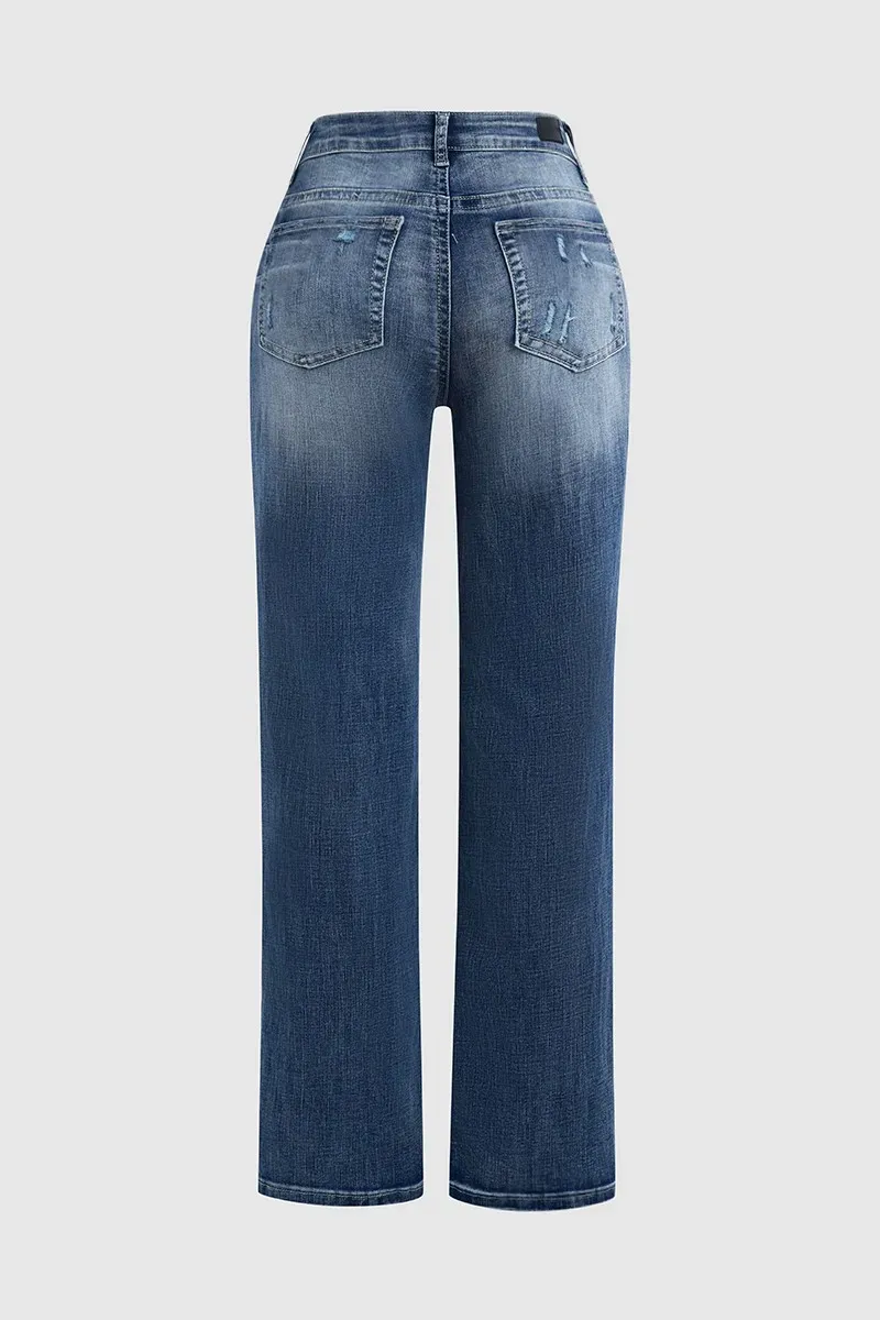 Ripped Low Waist Bootcut Jeans Without Belt