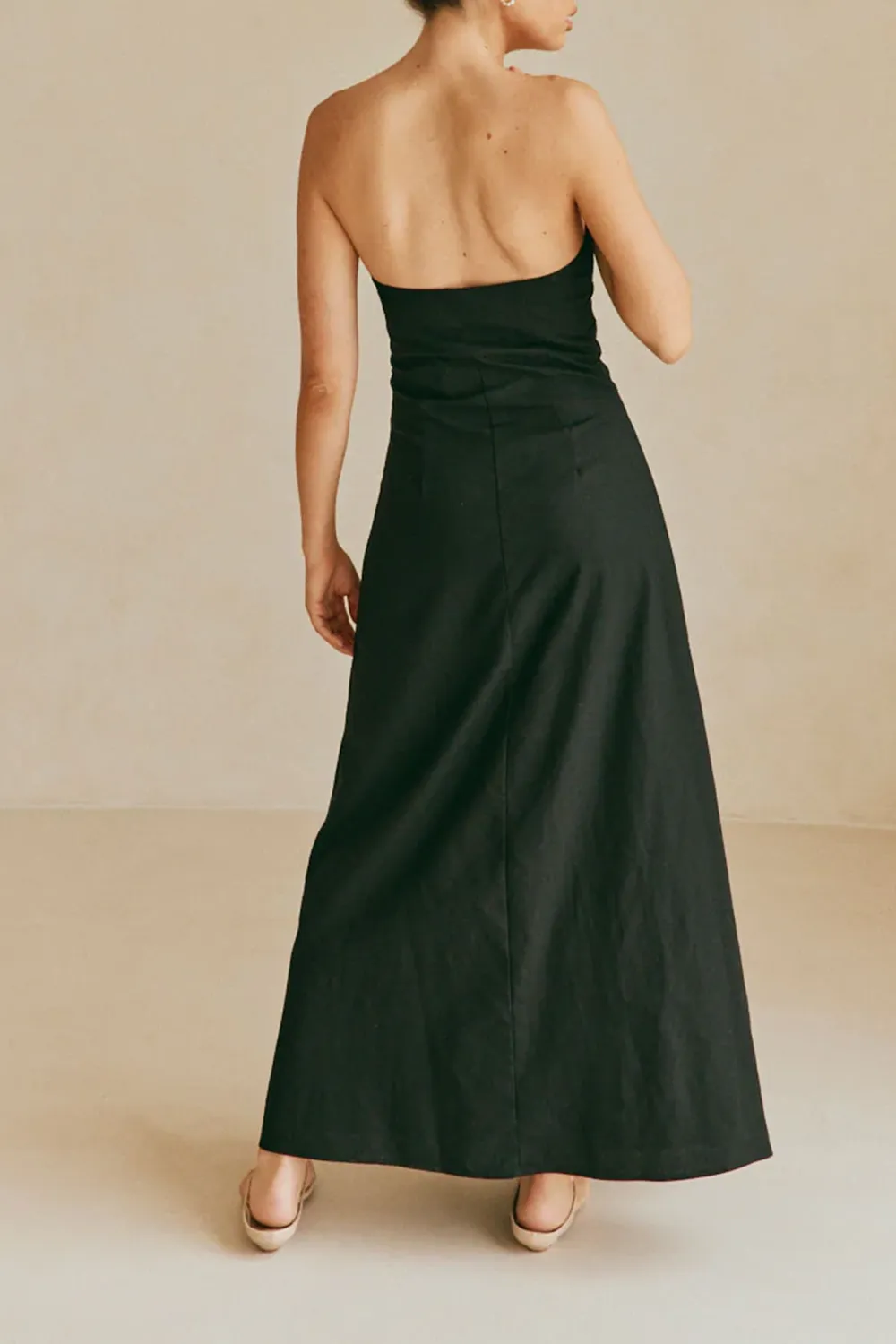 Strapless Ruched Midi Dress