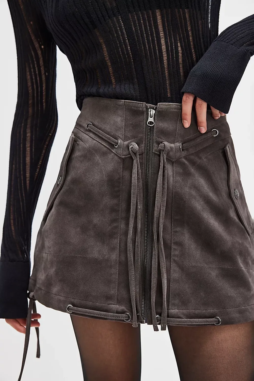 Faux Leather Fringe Detail Mini Skirt