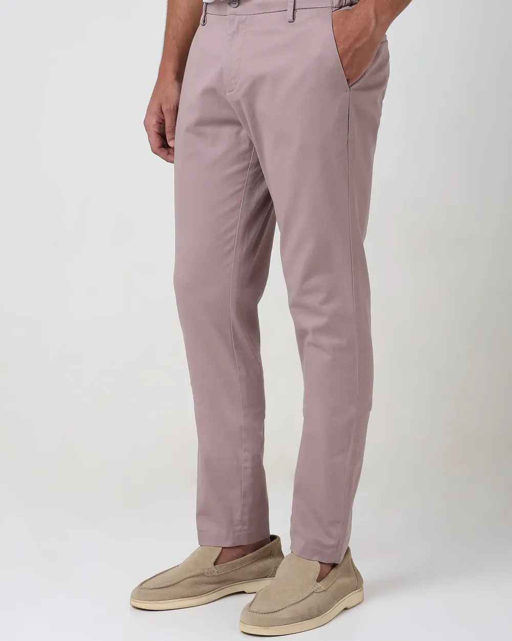 Classic Versatile Slim-Fit Straight-Leg Pink Trousers