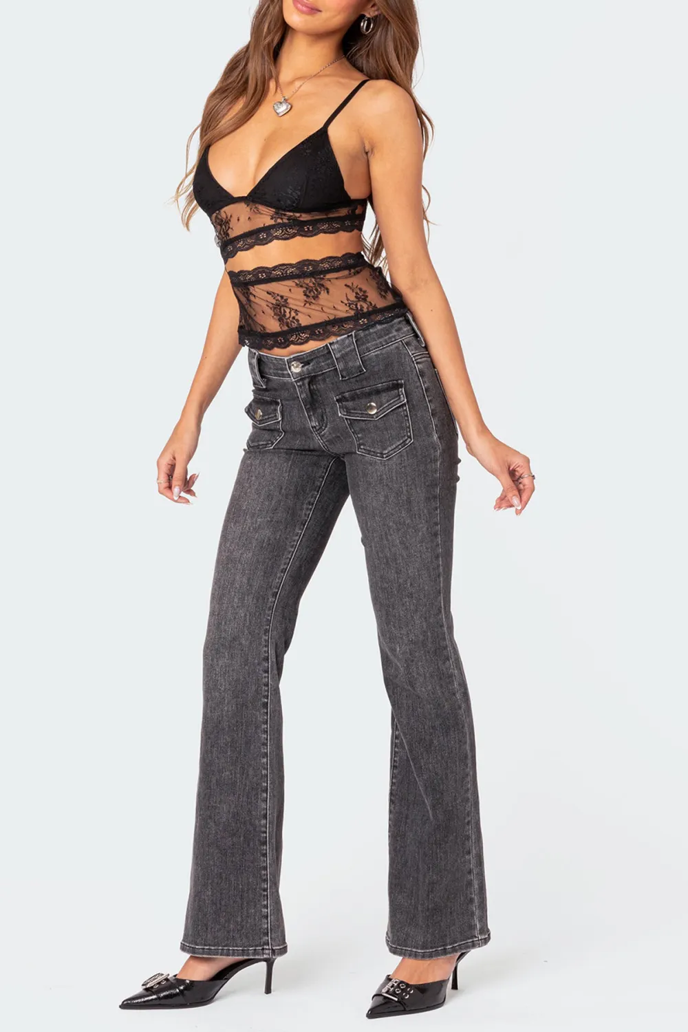 Cut Out Sheer Lace Tank Top